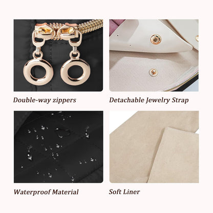 Travel Jewelry Case Organizer Jewelry Box with Velvet Pouches Mini Jewelry Organizers Storage for Women Small Cute Puffer Bags for Earrings,Rings,Necklaces,Bracelets (Beige, Large)