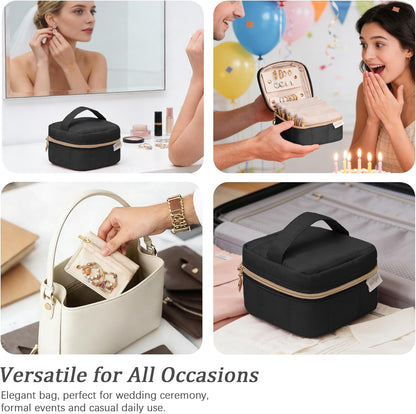 Travel Jewelry Case Organizer Jewelry Box with Velvet Pouches Mini Jewelry Organizers Storage for Women Small Cute Puffer Bags for Earrings,Rings,Necklaces,Bracelets (Beige, Large)