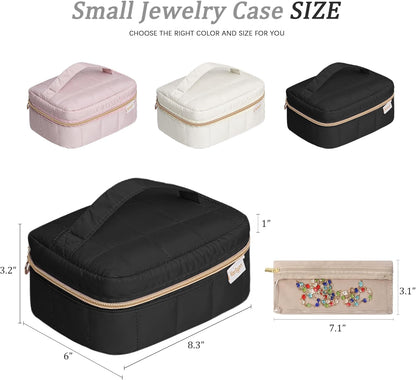 Travel Jewelry Case Organizer Jewelry Box with Velvet Pouches Mini Jewelry Organizers Storage for Women Small Cute Puffer Bags for Earrings,Rings,Necklaces,Bracelets (Beige, Large)