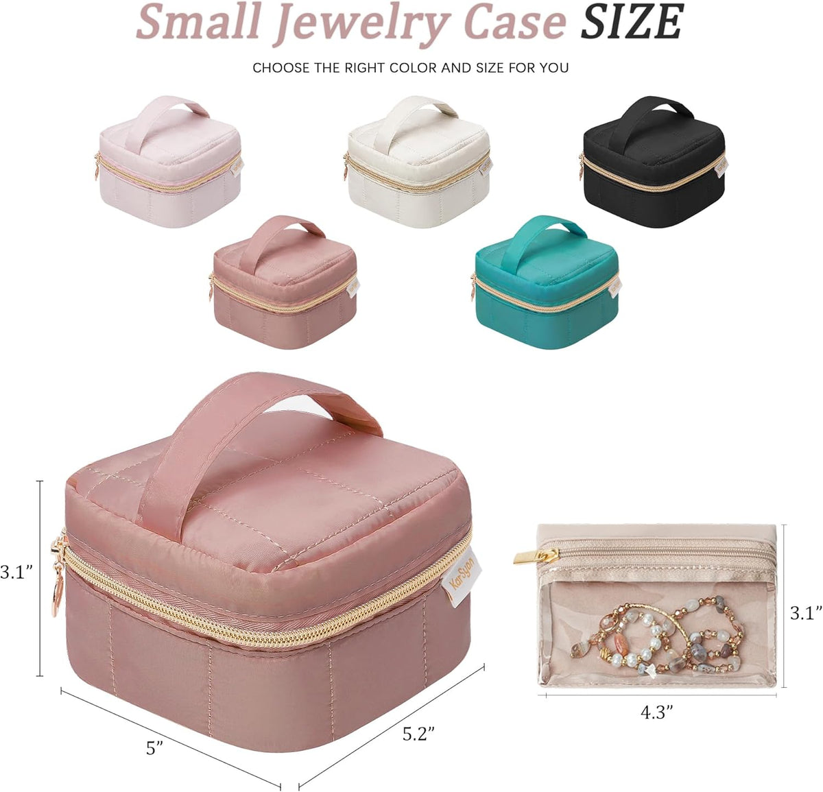 Travel Jewelry Case Organizer Jewelry Box with Velvet Pouches Mini Jewelry Organizers Storage for Women Small Cute Puffer Bags for Earrings,Rings,Necklaces,Bracelets (Beige, Large)