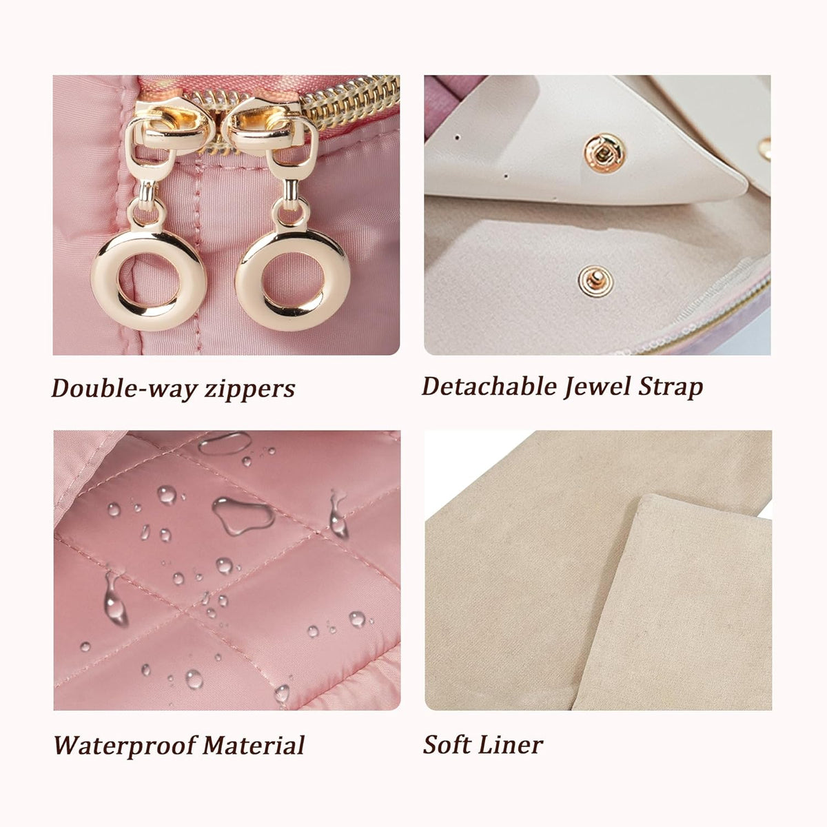 Travel Jewelry Case Organizer Jewelry Box with Velvet Pouches Mini Jewelry Organizers Storage for Women Small Cute Puffer Bags for Earrings,Rings,Necklaces,Bracelets (Beige, Large)