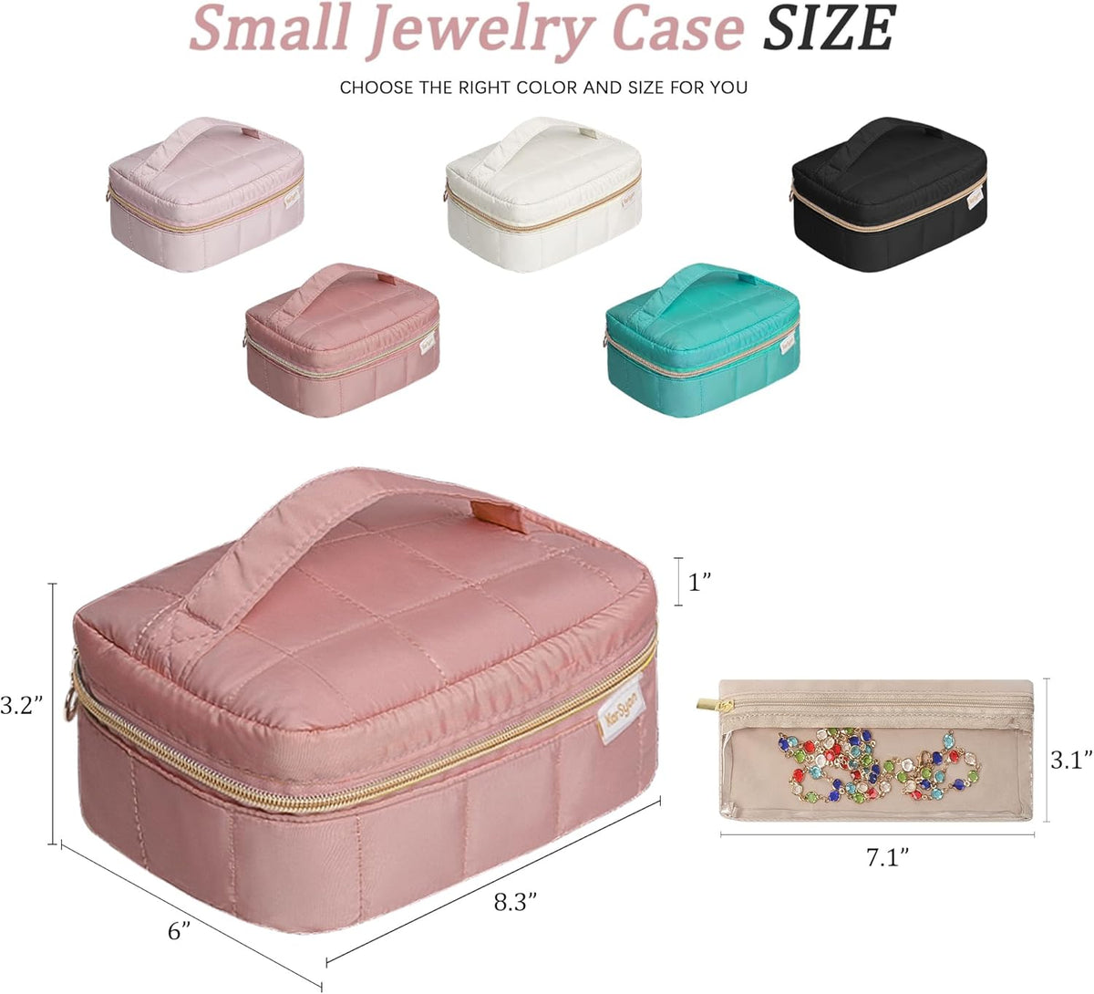 Travel Jewelry Case Organizer Jewelry Box with Velvet Pouches Mini Jewelry Organizers Storage for Women Small Cute Puffer Bags for Earrings,Rings,Necklaces,Bracelets (Beige, Large)