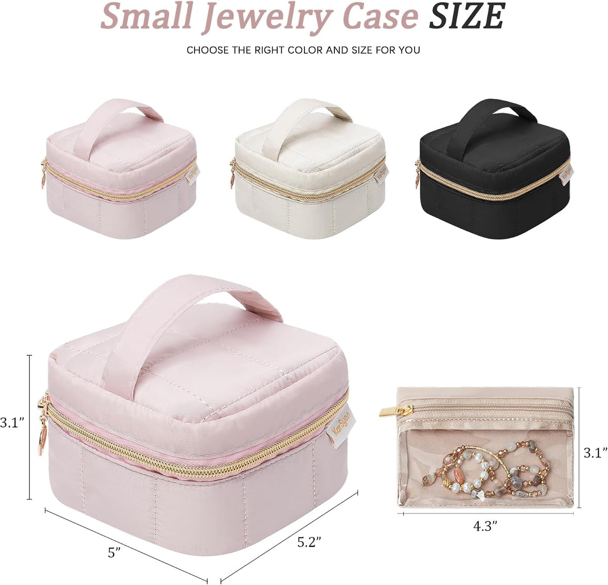 Travel Jewelry Case Organizer Jewelry Box with Velvet Pouches Mini Jewelry Organizers Storage for Women Small Cute Puffer Bags for Earrings,Rings,Necklaces,Bracelets (Beige, Large)