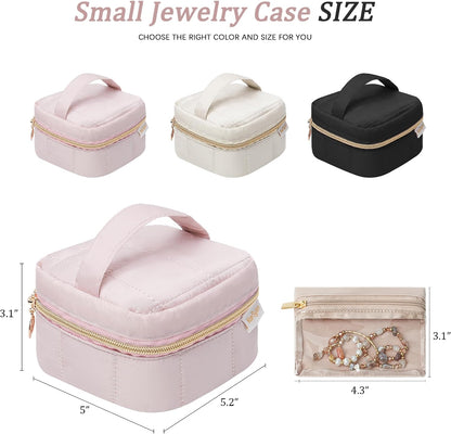 Travel Jewelry Case Organizer Jewelry Box with Velvet Pouches Mini Jewelry Organizers Storage for Women Small Cute Puffer Bags for Earrings,Rings,Necklaces,Bracelets (Beige, Large)