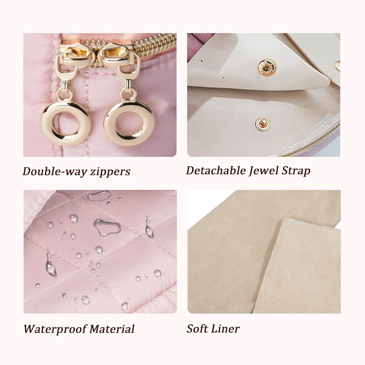 Travel Jewelry Case Organizer Jewelry Box with Velvet Pouches Mini Jewelry Organizers Storage for Women Small Cute Puffer Bags for Earrings,Rings,Necklaces,Bracelets (Beige, Large)