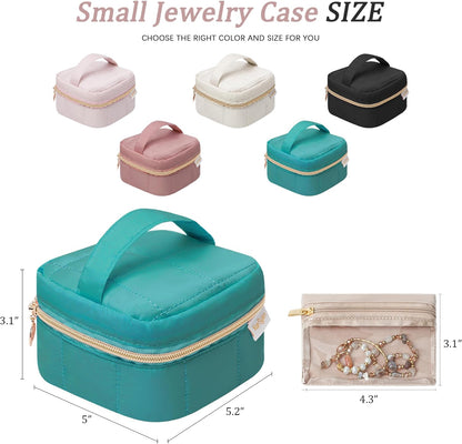 Travel Jewelry Case Organizer Jewelry Box with Velvet Pouches Mini Jewelry Organizers Storage for Women Small Cute Puffer Bags for Earrings,Rings,Necklaces,Bracelets (Beige, Large)