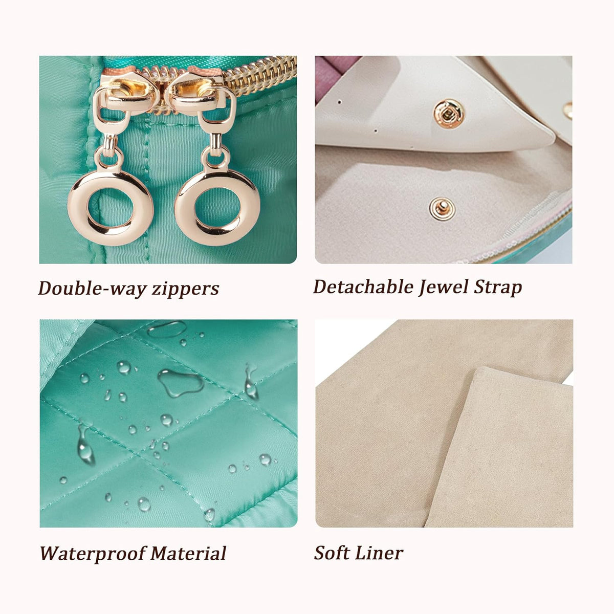 Travel Jewelry Case Organizer Jewelry Box with Velvet Pouches Mini Jewelry Organizers Storage for Women Small Cute Puffer Bags for Earrings,Rings,Necklaces,Bracelets (Beige, Large)