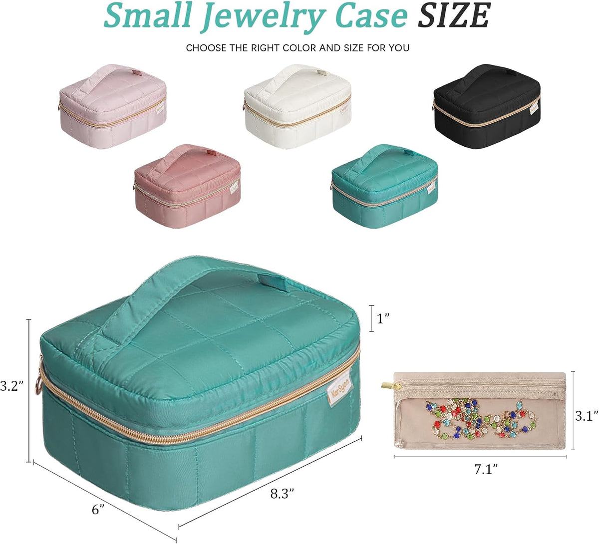 Travel Jewelry Case Organizer Jewelry Box with Velvet Pouches Mini Jewelry Organizers Storage for Women Small Cute Puffer Bags for Earrings,Rings,Necklaces,Bracelets (Beige, Large)