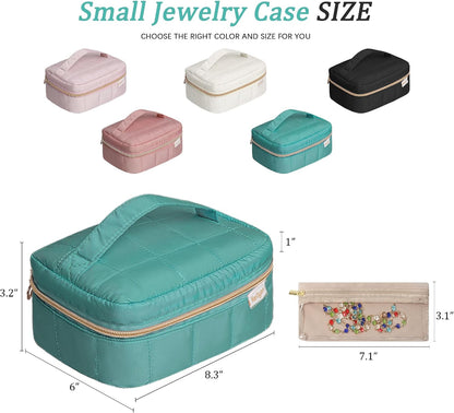 Travel Jewelry Case Organizer Jewelry Box with Velvet Pouches Mini Jewelry Organizers Storage for Women Small Cute Puffer Bags for Earrings,Rings,Necklaces,Bracelets (Beige, Large)