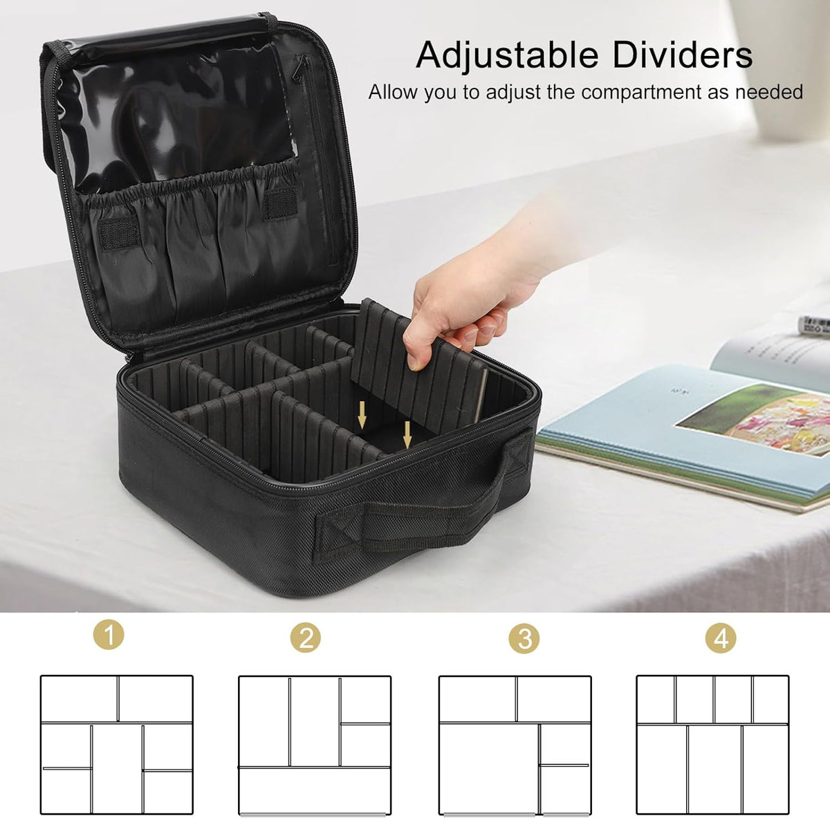 Travel Makeup Train Case Cosmetic Case Organizer Portable Artist Storage Bag with Adjustable Dividers for Cosmetics Makeup Brushes Toiletry Jewelry Digital Accessories