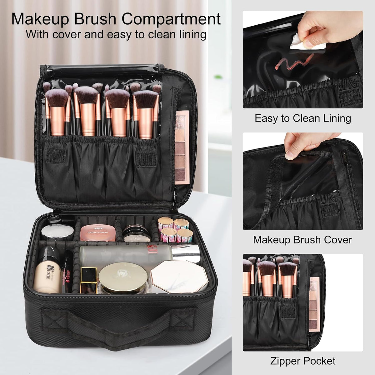 Travel Makeup Train Case Cosmetic Case Organizer Portable Artist Storage Bag with Adjustable Dividers for Cosmetics Makeup Brushes Toiletry Jewelry Digital Accessories
