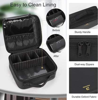 Travel Makeup Train Case Cosmetic Case Organizer Portable Artist Storage Bag with Adjustable Dividers for Cosmetics Makeup Brushes Toiletry Jewelry Digital Accessories