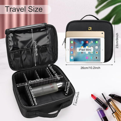 Travel Makeup Train Case Cosmetic Case Organizer Portable Artist Storage Bag with Adjustable Dividers for Cosmetics Makeup Brushes Toiletry Jewelry Digital Accessories