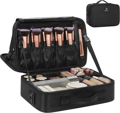 Travel Makeup Train Case Cosmetic Case Organizer Portable Artist Storage Bag with Adjustable Dividers for Cosmetics Makeup Brushes Toiletry Jewelry Digital Accessories