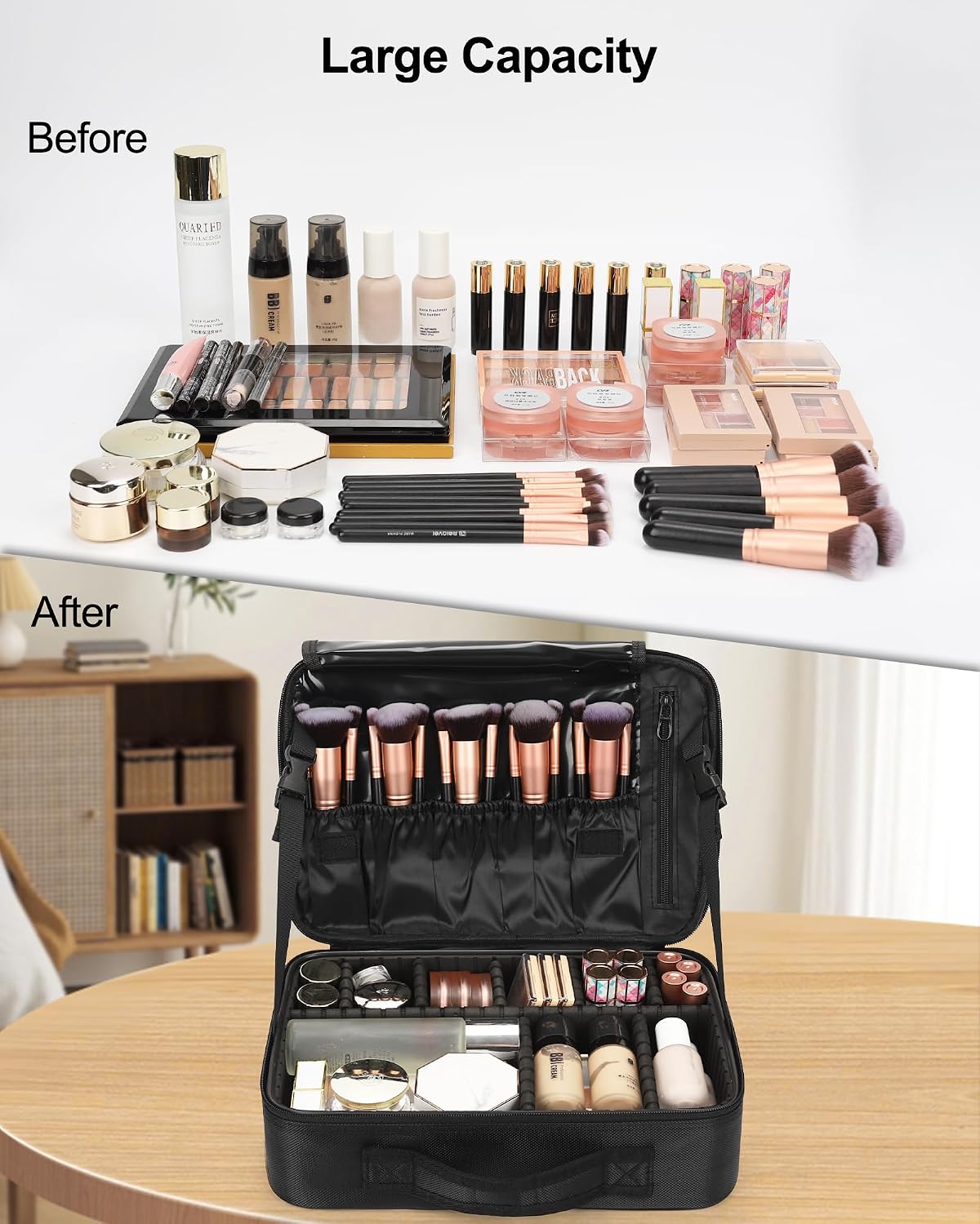 Travel Makeup Train Case Cosmetic Case Organizer Portable Artist Storage Bag with Adjustable Dividers for Cosmetics Makeup Brushes Toiletry Jewelry Digital Accessories