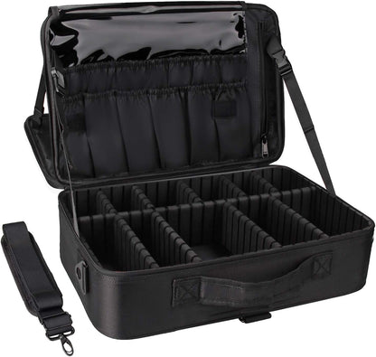 Travel Makeup Train Case Cosmetic Case Organizer Portable Artist Storage Bag with Adjustable Dividers for Cosmetics Makeup Brushes Toiletry Jewelry Digital Accessories