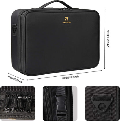 Travel Makeup Train Case Cosmetic Case Organizer Portable Artist Storage Bag with Adjustable Dividers for Cosmetics Makeup Brushes Toiletry Jewelry Digital Accessories
