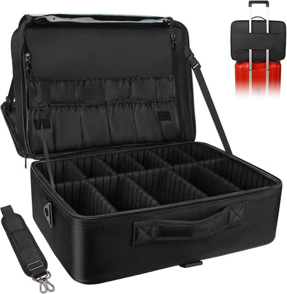 Travel Makeup Train Case Cosmetic Case Organizer Portable Artist Storage Bag with Adjustable Dividers for Cosmetics Makeup Brushes Toiletry Jewelry Digital Accessories