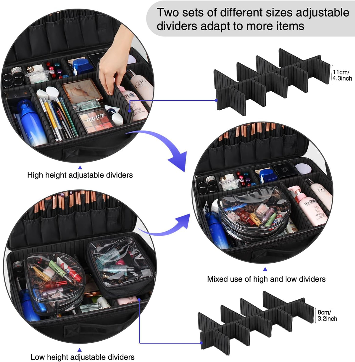 Travel Makeup Train Case Cosmetic Case Organizer Portable Artist Storage Bag with Adjustable Dividers for Cosmetics Makeup Brushes Toiletry Jewelry Digital Accessories