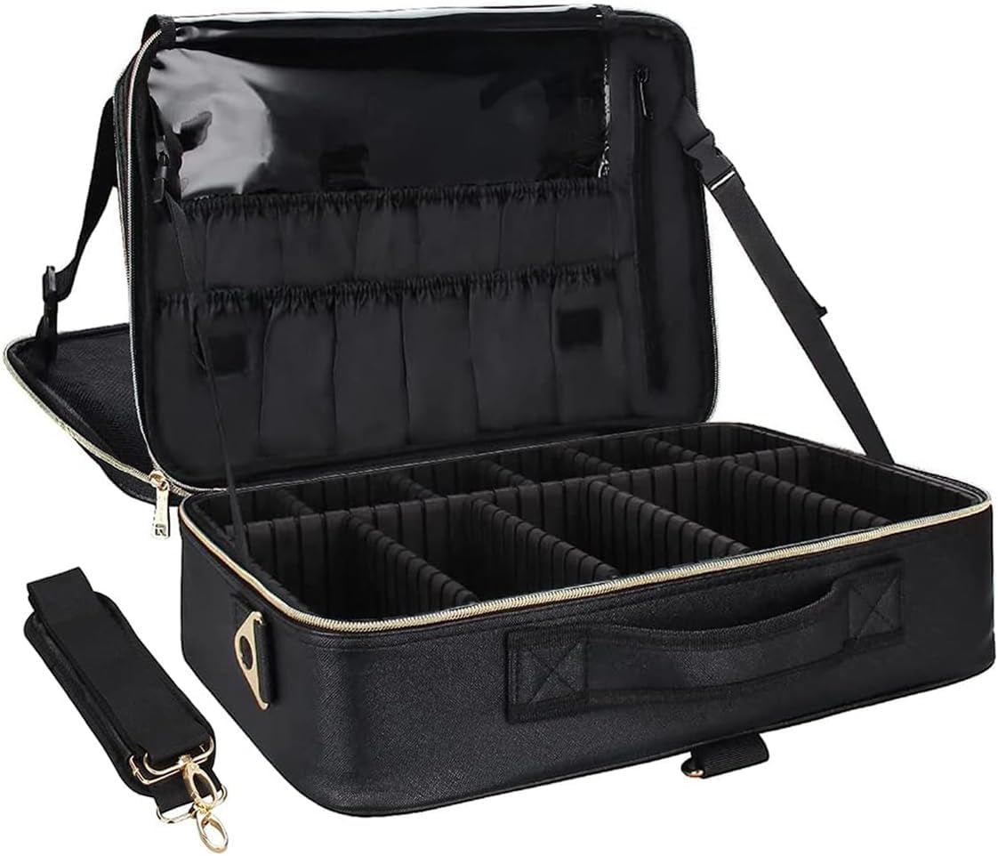 Travel Makeup Train Case Cosmetic Case Organizer Portable Artist Storage Bag with Adjustable Dividers for Cosmetics Makeup Brushes Toiletry Jewelry Digital Accessories