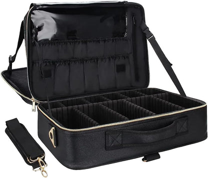 Travel Makeup Train Case Cosmetic Case Organizer Portable Artist Storage Bag with Adjustable Dividers for Cosmetics Makeup Brushes Toiletry Jewelry Digital Accessories
