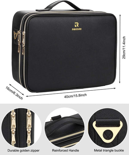 Travel Makeup Train Case Cosmetic Case Organizer Portable Artist Storage Bag with Adjustable Dividers for Cosmetics Makeup Brushes Toiletry Jewelry Digital Accessories