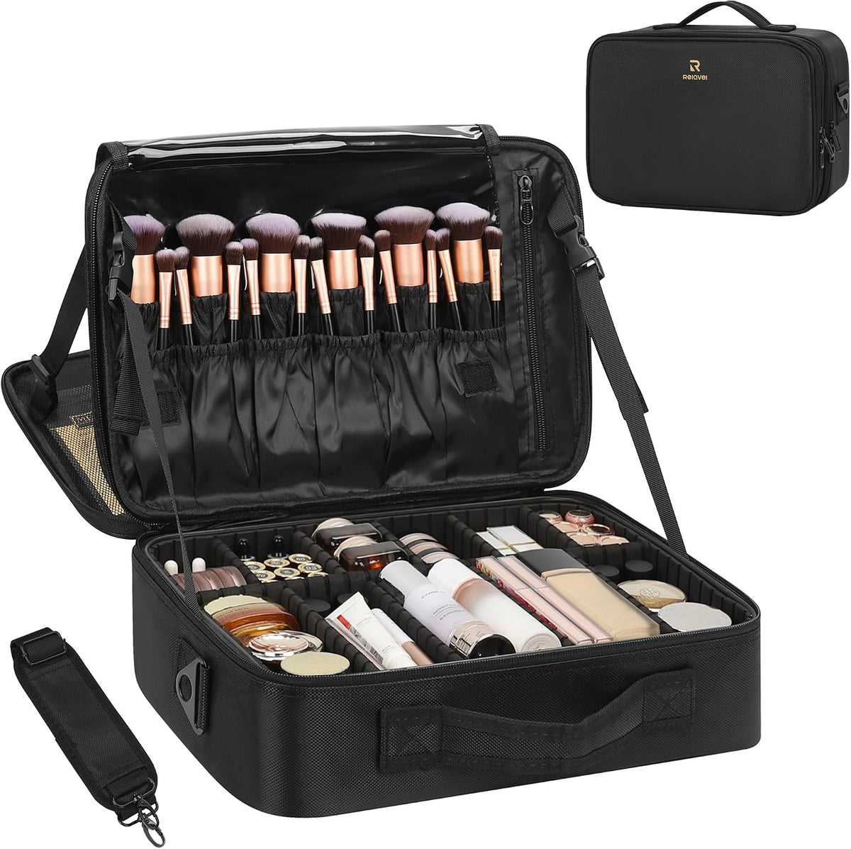 Travel Makeup Train Case Cosmetic Case Organizer Portable Artist Storage Bag with Adjustable Dividers for Cosmetics Makeup Brushes Toiletry Jewelry Digital Accessories