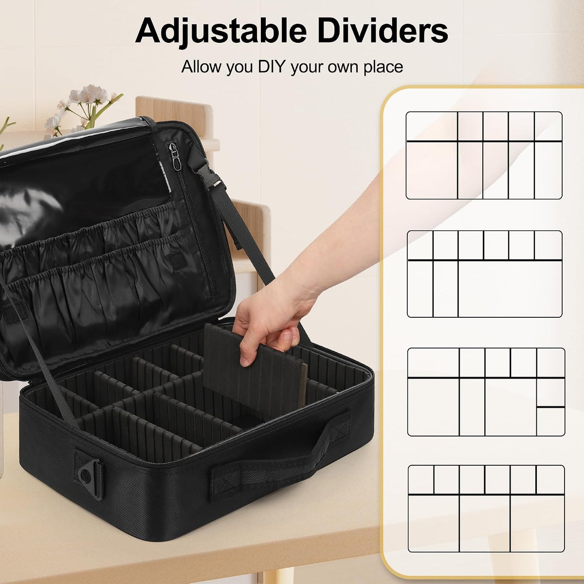 Travel Makeup Train Case Cosmetic Case Organizer Portable Artist Storage Bag with Adjustable Dividers for Cosmetics Makeup Brushes Toiletry Jewelry Digital Accessories