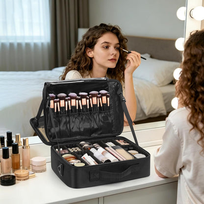 Travel Makeup Train Case Cosmetic Case Organizer Portable Artist Storage Bag with Adjustable Dividers for Cosmetics Makeup Brushes Toiletry Jewelry Digital Accessories