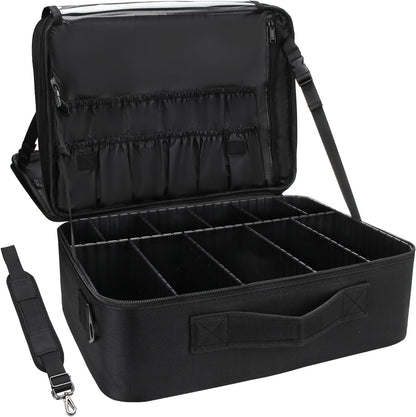 Travel Makeup Train Case Cosmetic Case Organizer Portable Artist Storage Bag with Adjustable Dividers for Cosmetics Makeup Brushes Toiletry Jewelry Digital Accessories