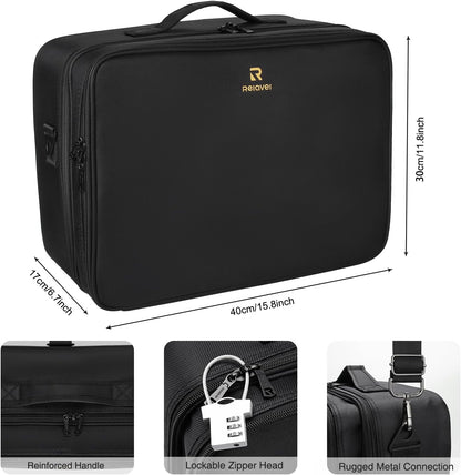 Travel Makeup Train Case Cosmetic Case Organizer Portable Artist Storage Bag with Adjustable Dividers for Cosmetics Makeup Brushes Toiletry Jewelry Digital Accessories
