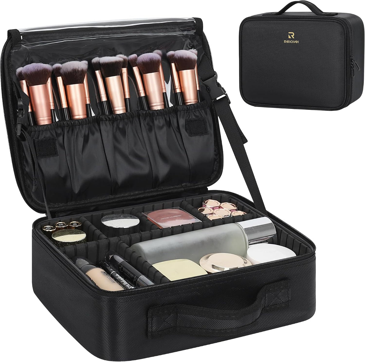 Travel Makeup Train Case Cosmetic Case Organizer Portable Artist Storage Bag with Adjustable Dividers for Cosmetics Makeup Brushes Toiletry Jewelry Digital Accessories