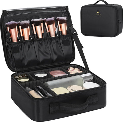 Travel Makeup Train Case Cosmetic Case Organizer Portable Artist Storage Bag with Adjustable Dividers for Cosmetics Makeup Brushes Toiletry Jewelry Digital Accessories