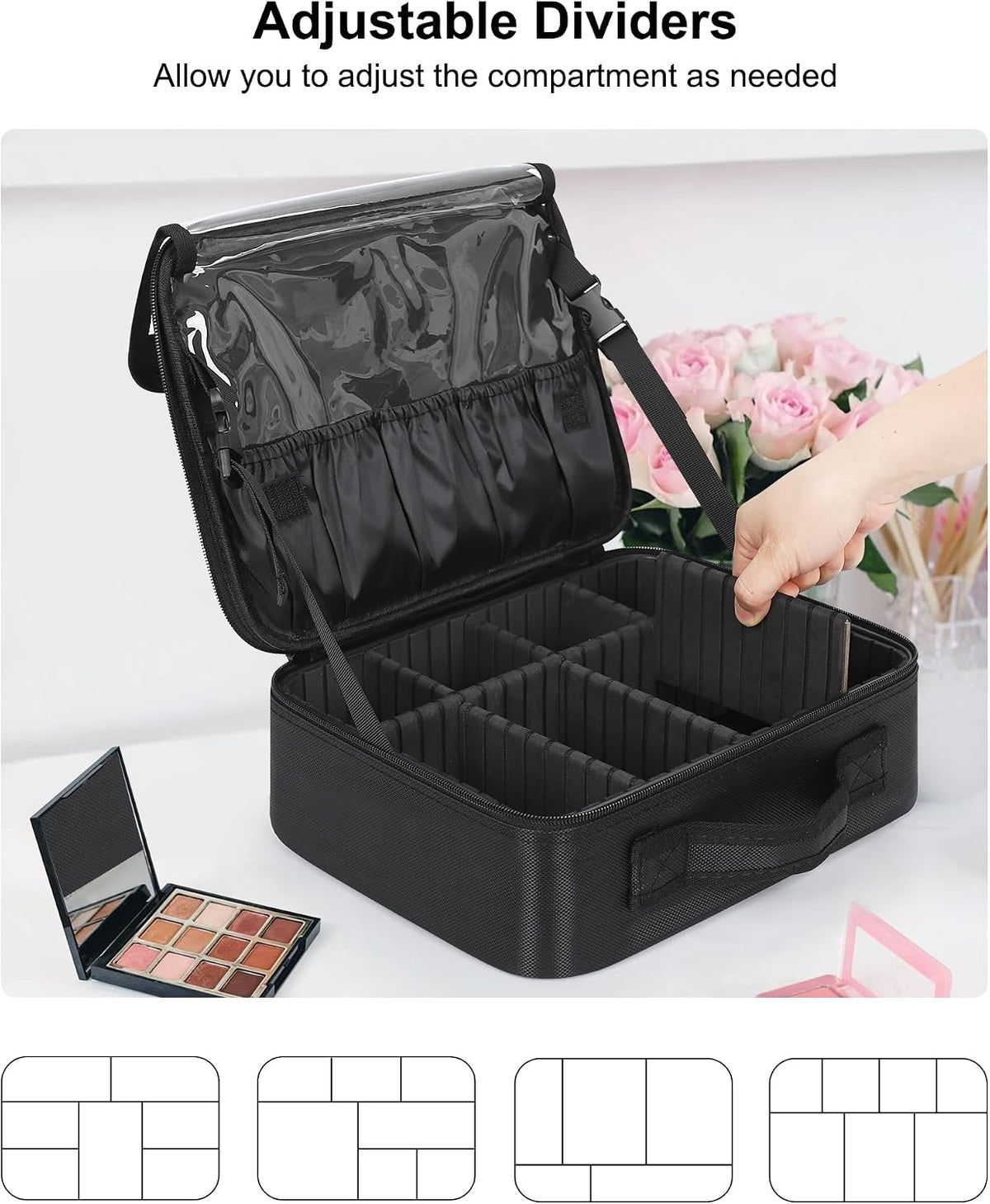 Travel Makeup Train Case Cosmetic Case Organizer Portable Artist Storage Bag with Adjustable Dividers for Cosmetics Makeup Brushes Toiletry Jewelry Digital Accessories