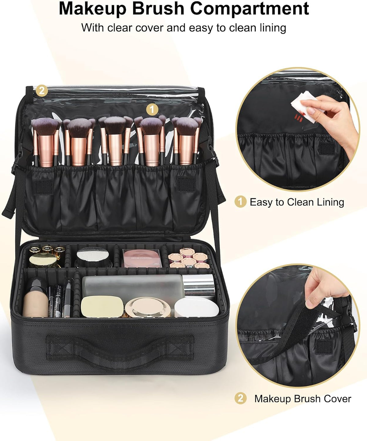 Travel Makeup Train Case Cosmetic Case Organizer Portable Artist Storage Bag with Adjustable Dividers for Cosmetics Makeup Brushes Toiletry Jewelry Digital Accessories