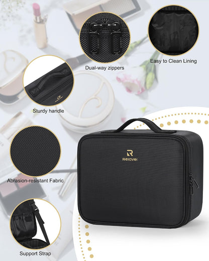 Travel Makeup Train Case Cosmetic Case Organizer Portable Artist Storage Bag with Adjustable Dividers for Cosmetics Makeup Brushes Toiletry Jewelry Digital Accessories