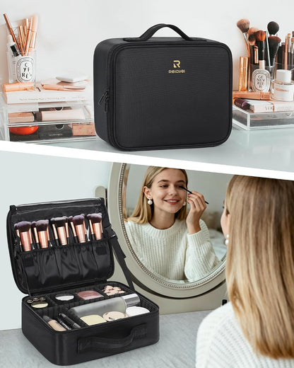 Travel Makeup Train Case Cosmetic Case Organizer Portable Artist Storage Bag with Adjustable Dividers for Cosmetics Makeup Brushes Toiletry Jewelry Digital Accessories