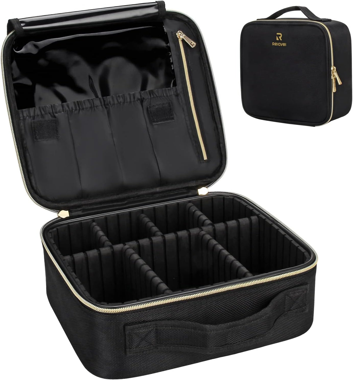 Travel Makeup Train Case Cosmetic Case Organizer Portable Artist Storage Bag with Adjustable Dividers for Cosmetics Makeup Brushes Toiletry Jewelry Digital Accessories
