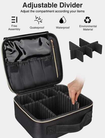 Travel Makeup Train Case Cosmetic Case Organizer Portable Artist Storage Bag with Adjustable Dividers for Cosmetics Makeup Brushes Toiletry Jewelry Digital Accessories