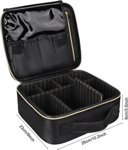 Travel Makeup Train Case Cosmetic Case Organizer Portable Artist Storage Bag with Adjustable Dividers for Cosmetics Makeup Brushes Toiletry Jewelry Digital Accessories
