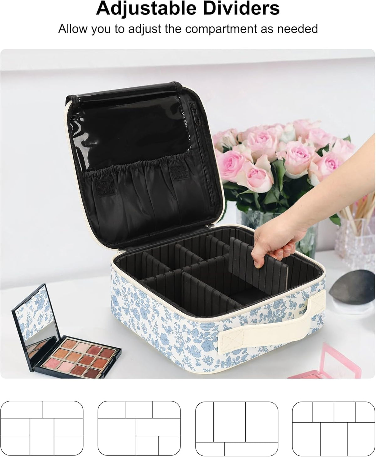 Travel Makeup Train Case Cosmetic Case Organizer Portable Artist Storage Bag with Adjustable Dividers for Cosmetics Makeup Brushes Toiletry Jewelry Digital Accessories