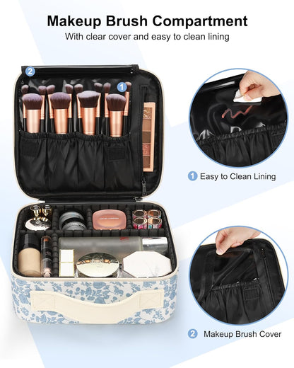Travel Makeup Train Case Cosmetic Case Organizer Portable Artist Storage Bag with Adjustable Dividers for Cosmetics Makeup Brushes Toiletry Jewelry Digital Accessories