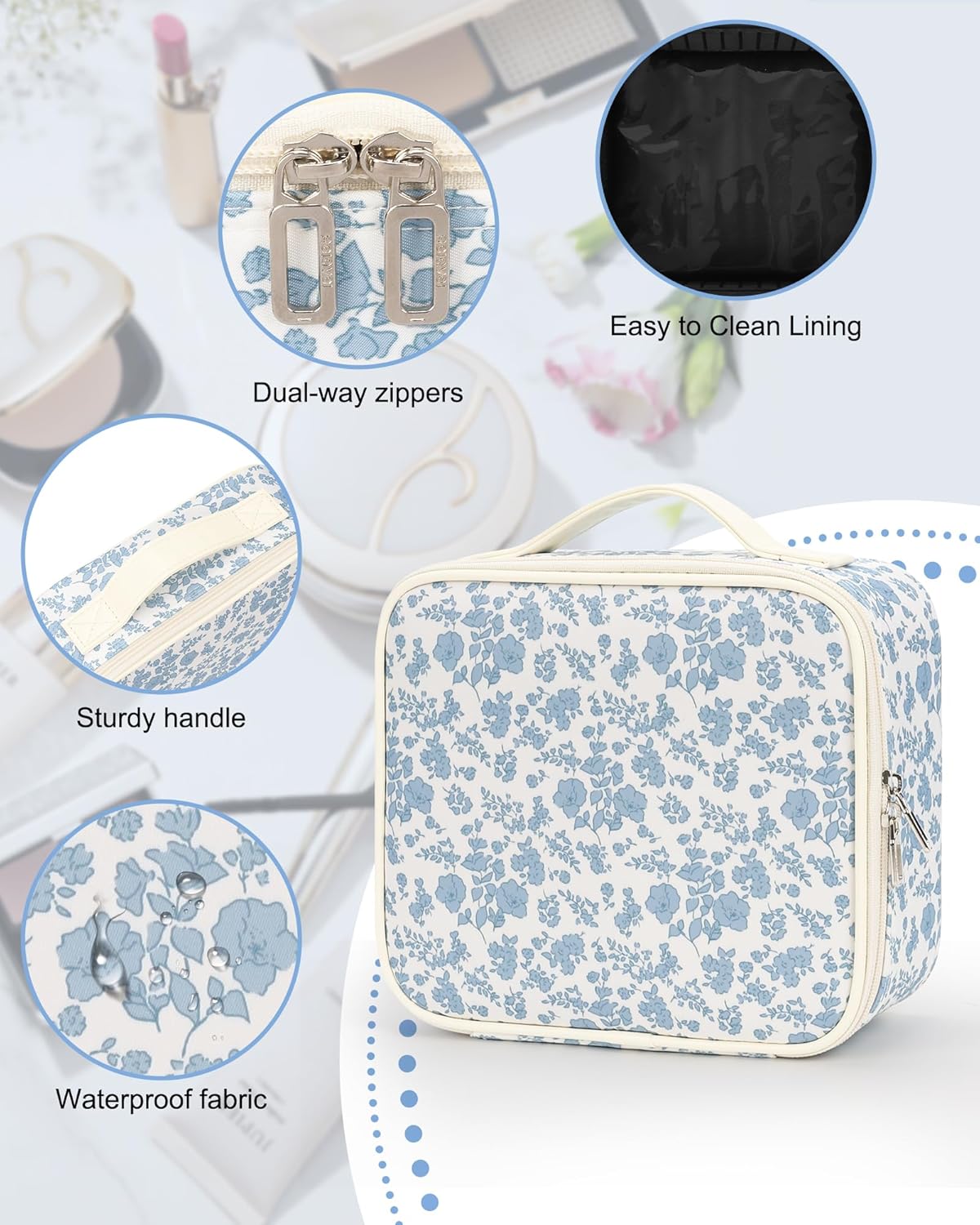 Travel Makeup Train Case Cosmetic Case Organizer Portable Artist Storage Bag with Adjustable Dividers for Cosmetics Makeup Brushes Toiletry Jewelry Digital Accessories