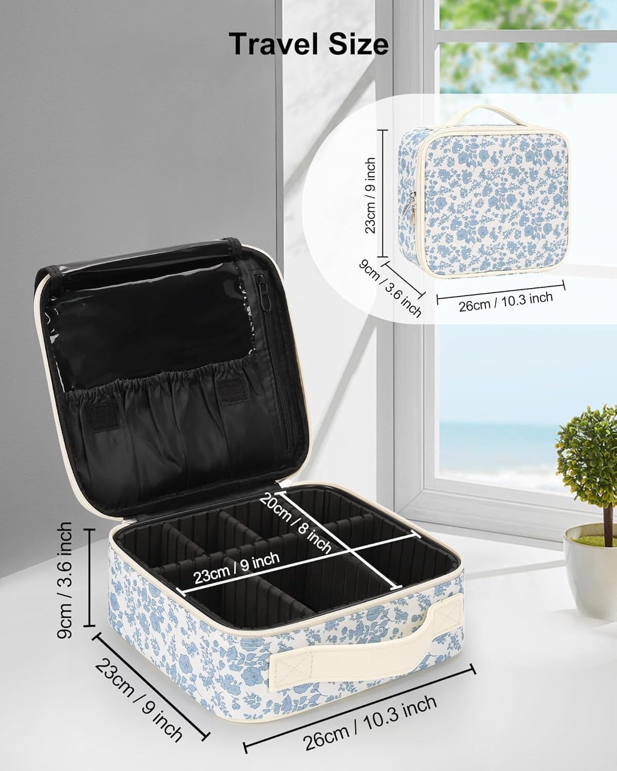 Travel Makeup Train Case Cosmetic Case Organizer Portable Artist Storage Bag with Adjustable Dividers for Cosmetics Makeup Brushes Toiletry Jewelry Digital Accessories