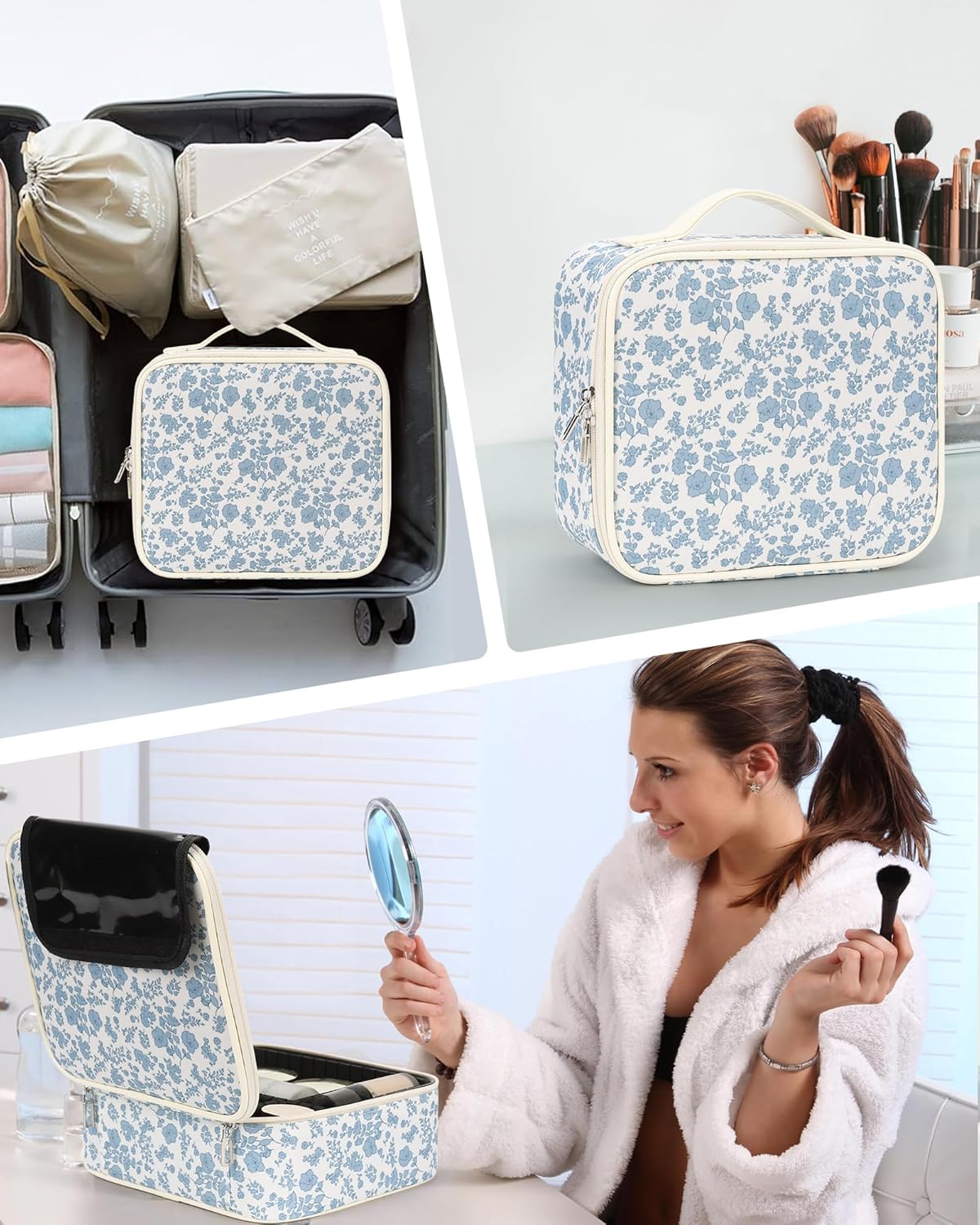 Travel Makeup Train Case Cosmetic Case Organizer Portable Artist Storage Bag with Adjustable Dividers for Cosmetics Makeup Brushes Toiletry Jewelry Digital Accessories