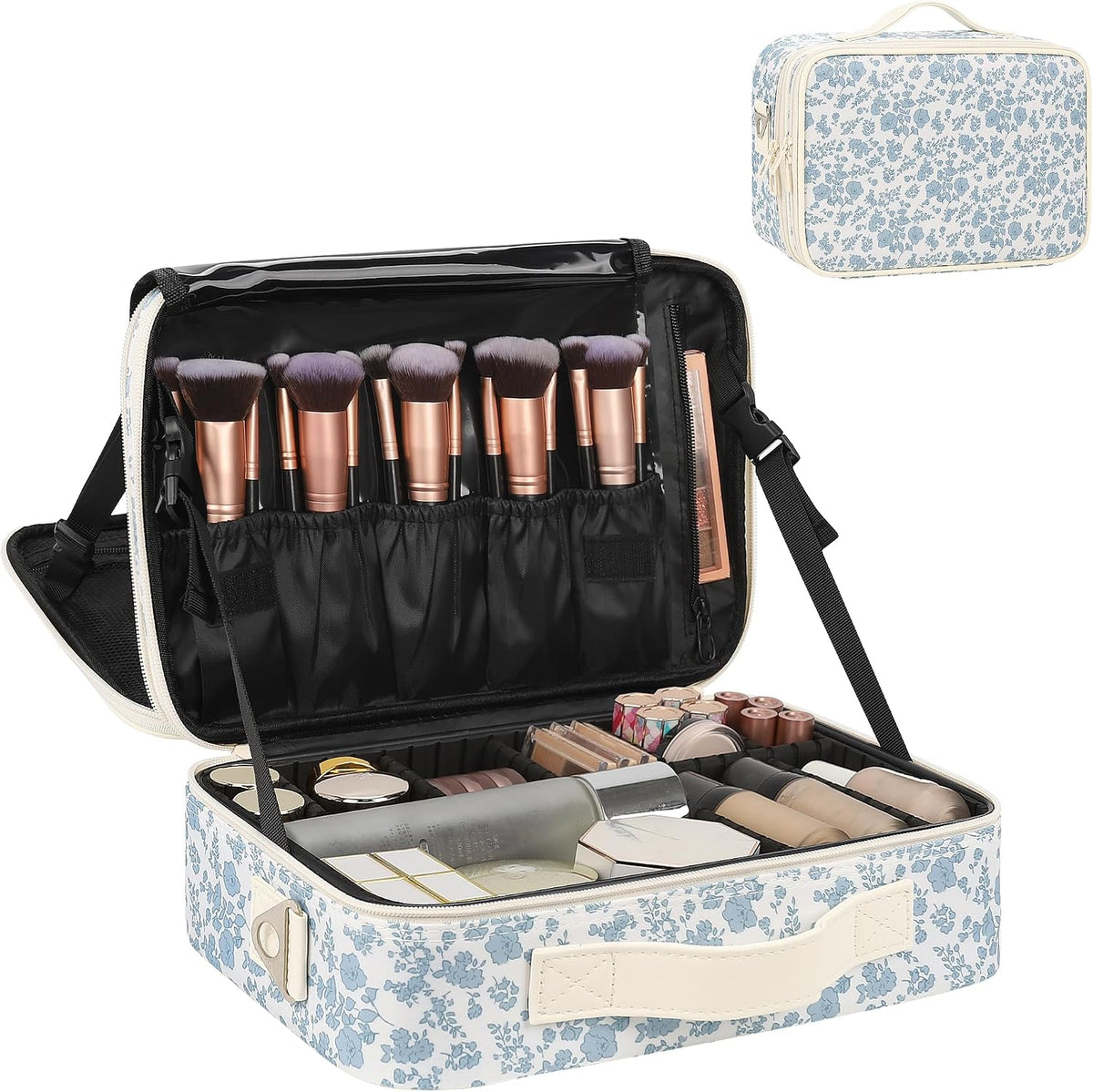 Travel Makeup Train Case Cosmetic Case Organizer Portable Artist Storage Bag with Adjustable Dividers for Cosmetics Makeup Brushes Toiletry Jewelry Digital Accessories