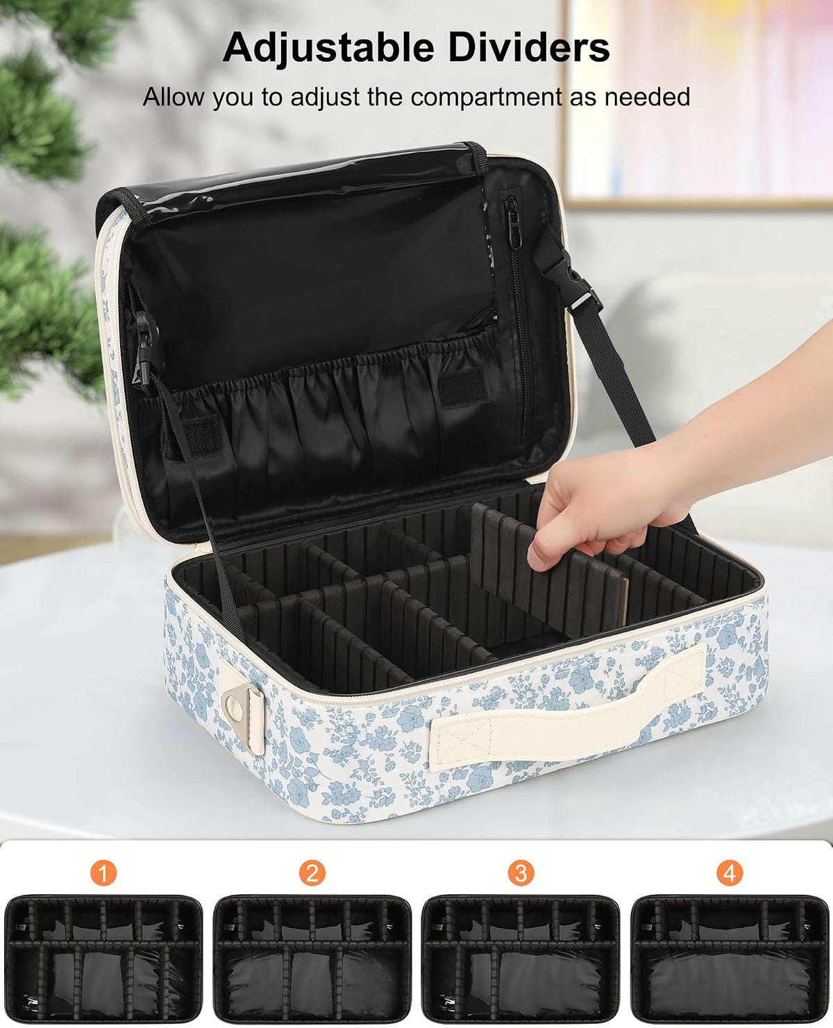Travel Makeup Train Case Cosmetic Case Organizer Portable Artist Storage Bag with Adjustable Dividers for Cosmetics Makeup Brushes Toiletry Jewelry Digital Accessories