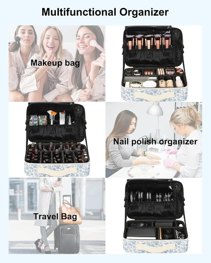 Travel Makeup Train Case Cosmetic Case Organizer Portable Artist Storage Bag with Adjustable Dividers for Cosmetics Makeup Brushes Toiletry Jewelry Digital Accessories