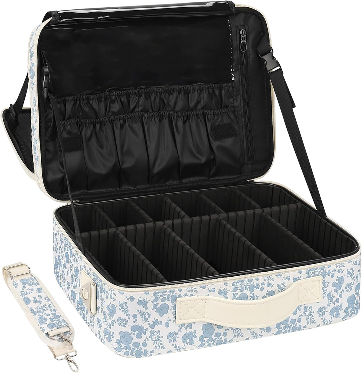 Travel Makeup Train Case Cosmetic Case Organizer Portable Artist Storage Bag with Adjustable Dividers for Cosmetics Makeup Brushes Toiletry Jewelry Digital Accessories