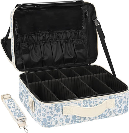 Travel Makeup Train Case Cosmetic Case Organizer Portable Artist Storage Bag with Adjustable Dividers for Cosmetics Makeup Brushes Toiletry Jewelry Digital Accessories